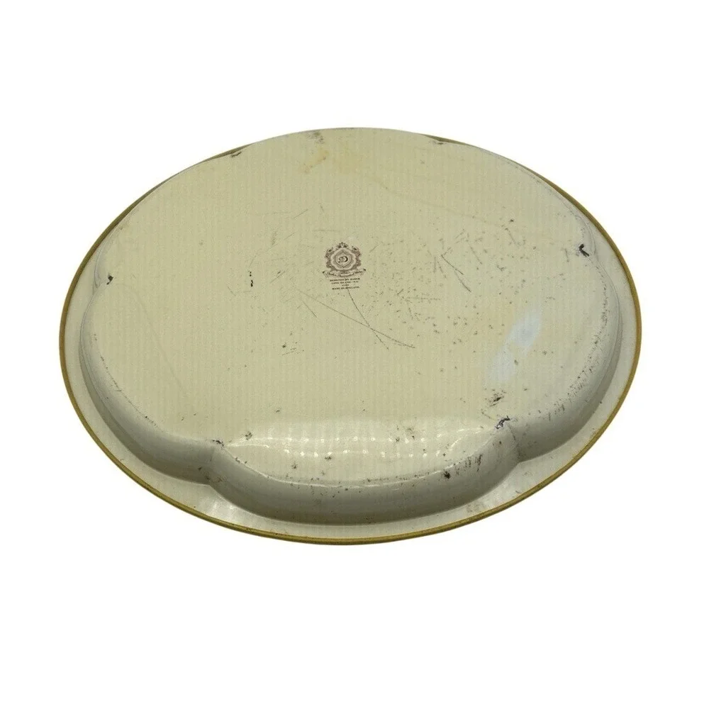 Daher Decorated Ware Serving Tray Round Large Red Gold Still Life‎ Fruit Floral